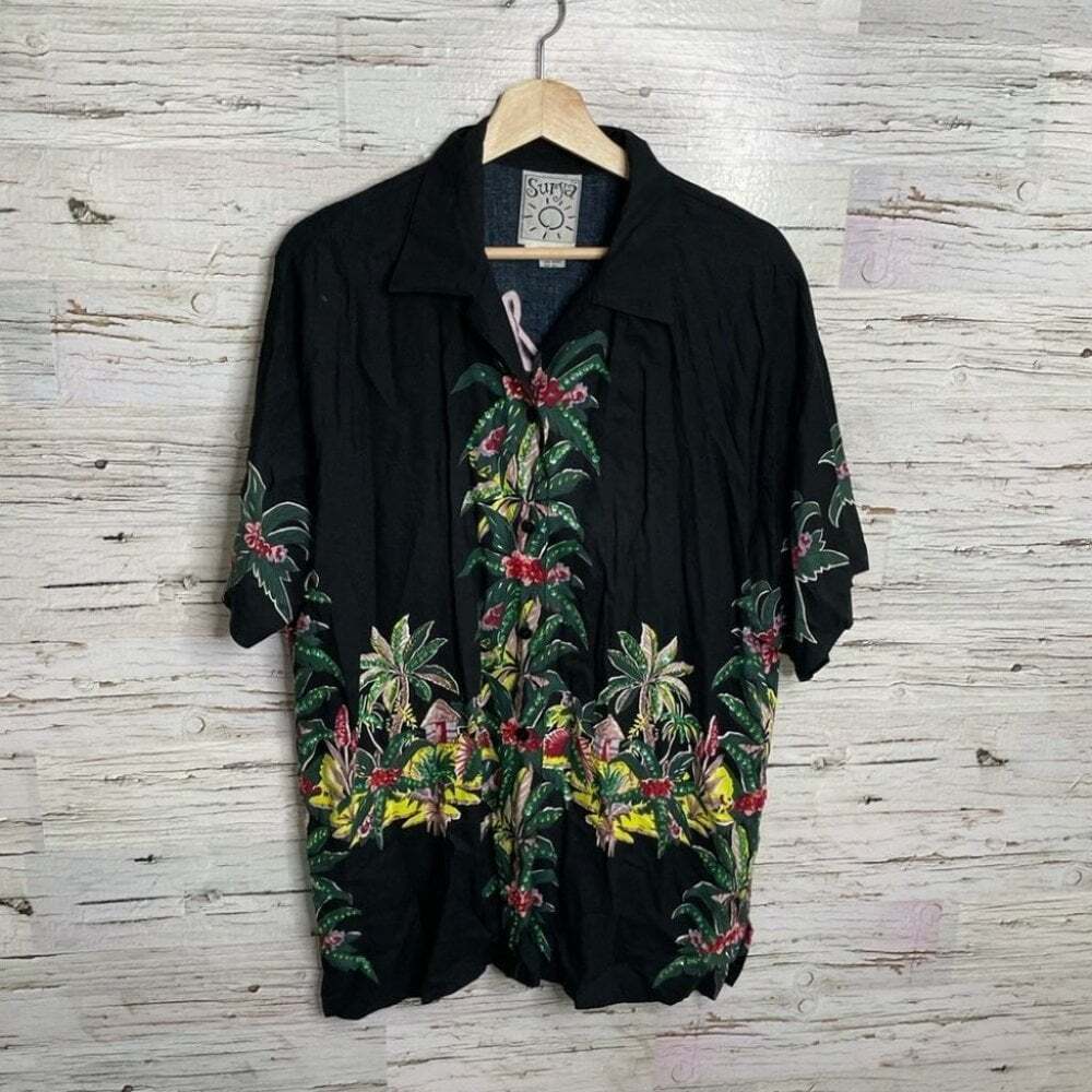Surya black vintage button down top shirt floral